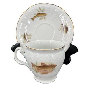 Bernadotte Fine China Tea Coffee Cup and Saucer Set Czech Republic Fish Wildlife